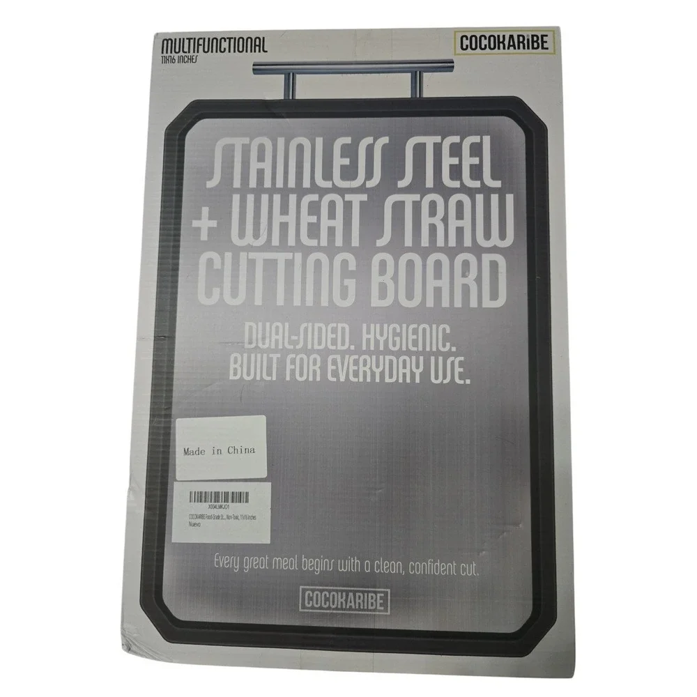 Cocokaribe 11x16 Dual Sided Stainless Steel‎ Wheat Straw Cutting Board - New